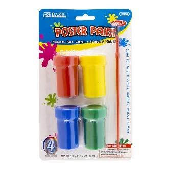 BAZIC 0.6 FL OZ (18 mL) 4 Color Poster Paint w/ Brush -CAJA 24