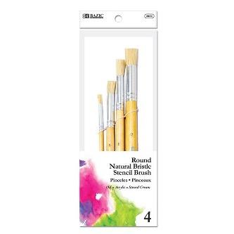 BAZIC Round Natural Bristle Stencil Brush (4/Pack) -CAJA 24