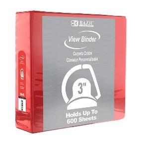 BAZIC 3" Red Slant-D Ring View Binder w/ 2 Pockets -CAJA 12