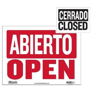 BAZIC 12" X 16" Abierto Sign w/ Cerrado Sign on Back -CAJA 24