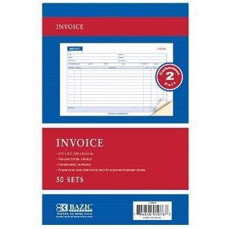 BAZIC 50 Sets 5 9/16 x 8 7/16 2-Part Carbonless Invoice Book -CAJA 24