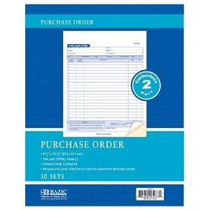 BAZIC 30 Sets 8 3/8 x 10 11/16 2-Part Carbonless Purchase Order Book -CAJA 24