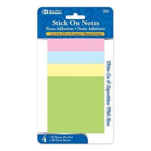 BAZIC 50 Ct. 3" X 3" Stick On Note (4/Pack) -CAJA 24