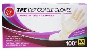 100 PCS MEDIUM TPE DISPOSABLE GLOVES - CAJA 10