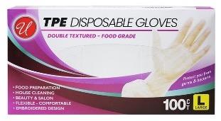 100 PCS LARGE TPE DISPOSABLE GLOVES - CAJA 10