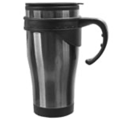 16 oz Silver Stainless Steel Travel Mug with Handle in Gift Box - CAJA DE 1